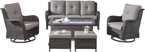 Miniatura 78 de Rilyson Mecedora de mimbre - Juego de 2 sillas mecedoras de mimbre para patio, sillas mecedoras de ratán para porche al aire libre, terraza, jardín