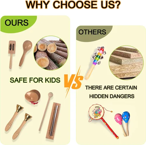 Miniatura 2 de Juego de instrumentos musicales de madera para niños pequeños de 1 a 3 años, instrumentos de percusión de madera natural, juego de regalo