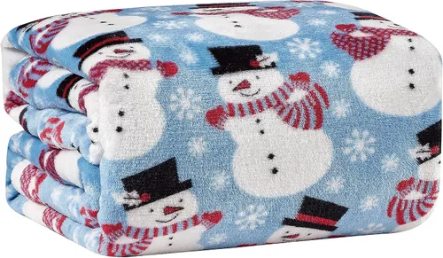 Miniatura 2 de Manta navideña de muñeco de nieve azul, 50 x 60 pulgadas, forro polar sherpa de microfelpa ultrasuave, decoración navideña y regalo para sofá, cama