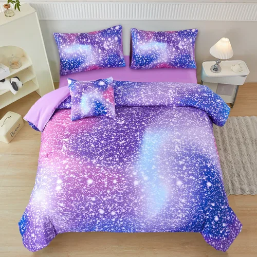 Miniatura 12 de PERFEMET Juego de edredón tamaño Queen con sábanas, juego de ropa de cama de 6 piezas con teñido anudado arcoíris para niñas, juego de edredón Azul
