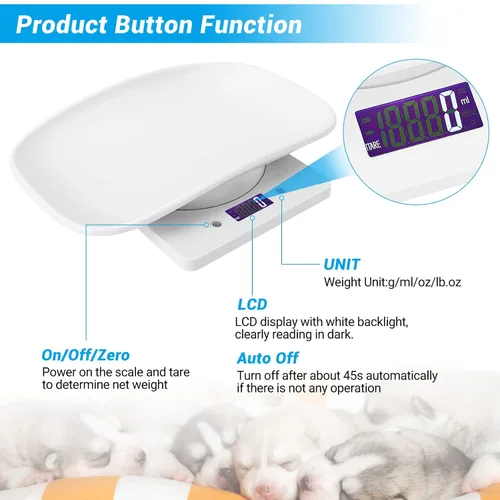Miniatura 3 de Báscula digital para mascotas con cinta métrica, báscula de animales pequeños con pantalla LCD, báscula de alimentos de cocina multifuncional