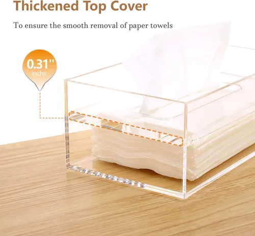 Miniatura 6 de SANRUI Caja de pañuelos faciales de acrílico transparente con tapa superior de 0.315 in, organizador rectangular para dispensadores de servilletas