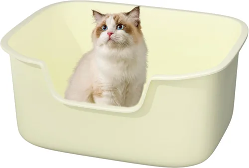 Miniatura 8 de Caja de arena grande para gatos con lados altos, cajas para gatos de interior, bandeja de arena de entrada lateral, fácil limpieza, resistente a