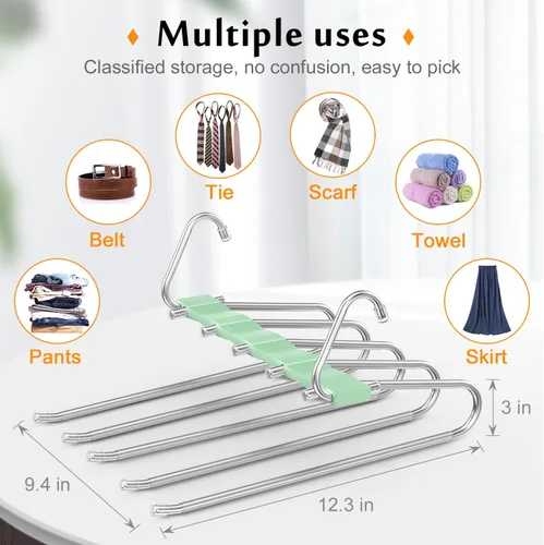 Miniatura 15 de Loretoy Paquete de 4 perchas para pantalones que ahorran espacio, estante multifuncional antideslizante para pantalones, tubo de acero inoxidable