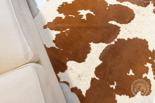 Miniatura 5 de Sunshine Cowhides Alfombra de piel de vaca 100% auténtica, color marrón y blanco, alfombra de estilo moderno de piel de animal y alfombra para sala