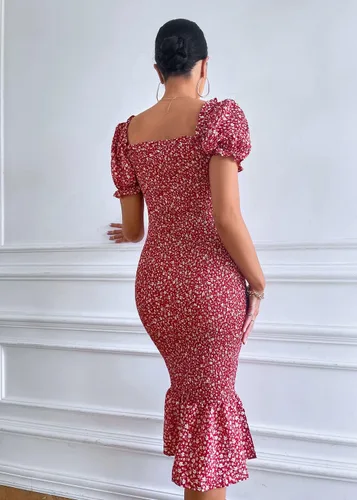 Miniatura 3 de PRETTYGARDEN - Vestido de cóctel y verano para mujer, con estampado floral, por debajo de la rodilla, ajustado, de manga corta abullonada