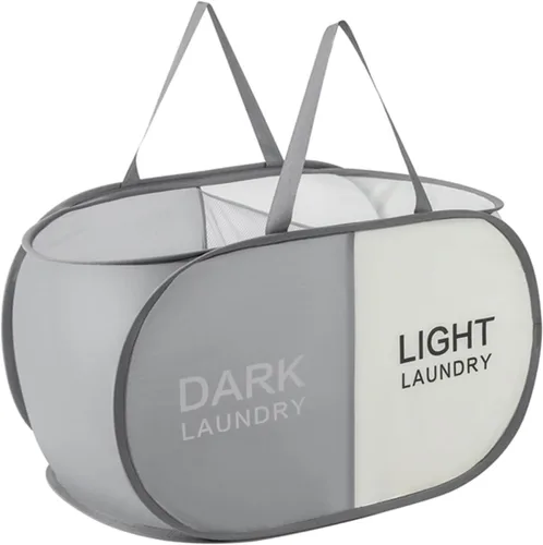 Miniatura 17 de Cesta plegable para la ropa sucia duradera con 2 compartimentos para clasificar y almacenar, cesta portátil para ropa sucia para dormitorio, cuarto
