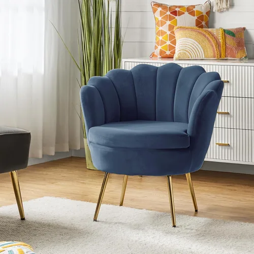 Miniatura 52 de HULALA HOME Silla decorativa moderna de terciopelo con respaldo en forma de concha, bonito sillón para sala de estar, dormitorio con patas doradas