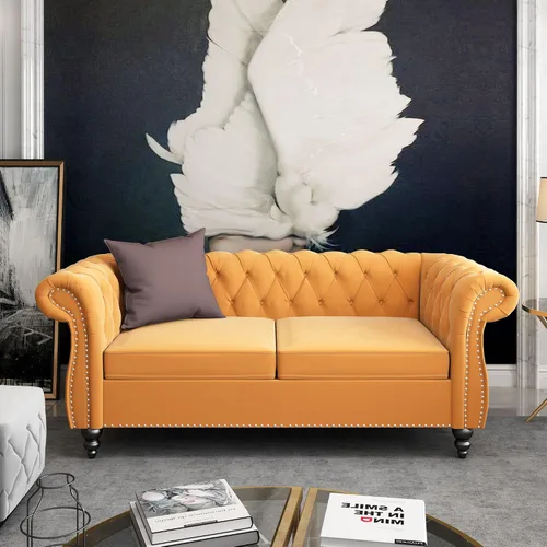 Miniatura 9 de ORRD - Sofá Chesterfield de Terciopelo, Sofá Moderno de Terciopelo con 3 Asientos con Brazos Enrollados y Clavos para Sala de Estar, Dormitorio
