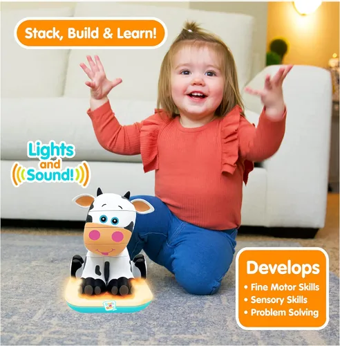 Miniatura 4 de Stack-a-Roos Baby Cow por Salus Brands - Juguete apilable de animales, juguete educativo de aprendizaje temprano para bebés y niños pequeños, a Cerdo