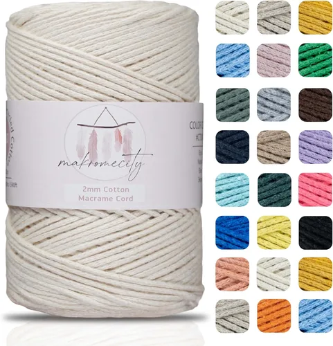 Makromecity, Cordón de macramé de algodón de 0.079 in x 195 yardas (590 pies) de algodón reciclado de 0.079 pulgadas, hilo de ganchillo para Crudo