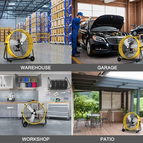 Miniatura 8 de ACHAZEL Ventilador de tambor de alta velocidad de 24 pulgadas, 3 velocidades 8100 CFM, ventilador industrial resistente para almacén, garaje