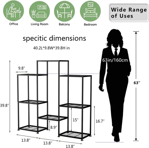 Miniatura 6 de Soporte de plantas de metal para interior, soportes de plantas de metal para exterior, estante escalonado de 4 niveles para múltiples plantas, 8