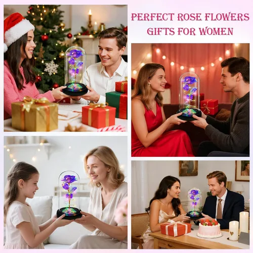 Miniatura 5 de Childom Regalos para el día de la madre para mamá, regalos de cumpleaños para mujeres, abuela, flores para entrega, rosa colorida púrpura iluminada