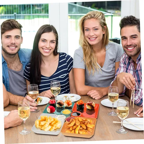 Miniatura 3 de Housoutil Bandeja cuadrada para papas fritas con asas resistentes para aperitivos decorativos para servir alimentos