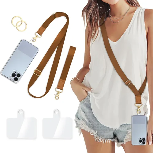 Cordón para teléfono Piefly, correa cruzada para teléfono, cordones para teléfono celular para alrededor del cuello, de la muñeca, del hombro, Marrón