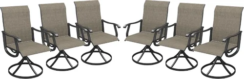 Miniatura 28 de VICLLAX Juego de 2 sillas de comedor giratorias para patio, sillas de exterior de tela de malla de textileno acolchada con reposabrazos para porche