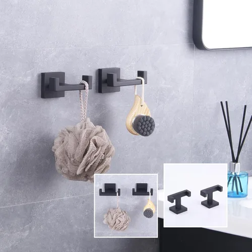 Miniatura 8 de GERZWY Gancho doble para toallas de baño negro mate de acero inoxidable para abrigo/bata para baño, cocina, estilo moderno de hotel, montado