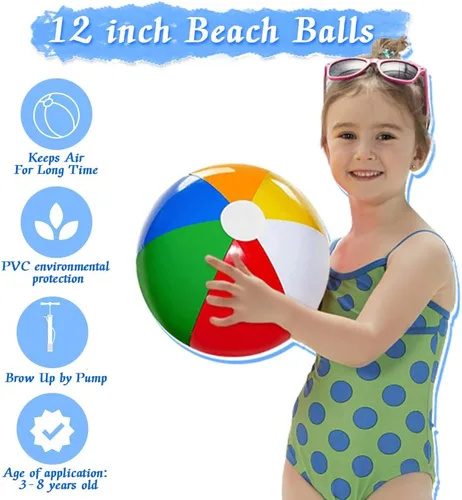 Miniatura 6 de Beach Balls 3PCS, 16'' Inflatable Beach Balls for Kids Bulk, Swimming Pool Toys Beach Toys for Summer Water Games, Hawaiian Tropical Theme Party