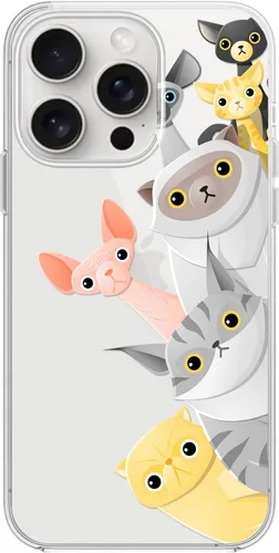 Miniatura 41 de Blingy's Funda para iPhone 15 Pro, lindo estilo de gato con patrón de flor de cerezo divertido diseño de animales de dibujos animados, funda Gato