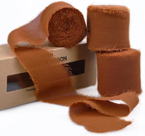 Miniatura 12 de 3 rollos de cinta de gasa con flecos hecha a mano, de chifón, color negro, de 1.5 pulgadas de ancho x 7 yardas de largo, cinta estilo seda