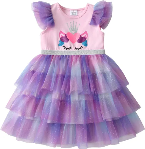 Miniatura 9 de DXTON Toddler Girls Tutu Dress: Cotton Bodice Layered Tulle Skirt, Mermaid Sparkle Birthday Party Dress for Kids 3–8 Years