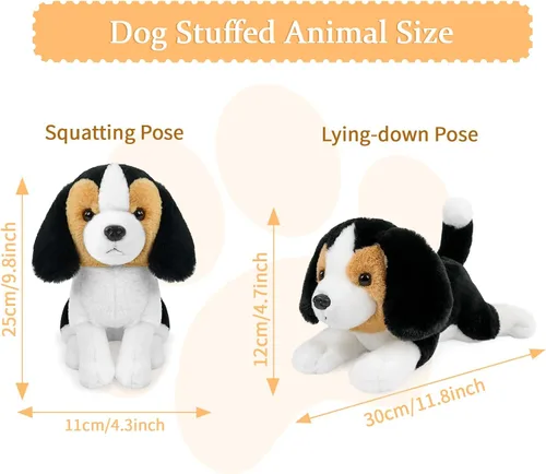 Miniatura 2 de Playful Beagle - Animal de peluche realista de 10 pulgadas en cuclillas y acostado para perro, suave peluche para niños