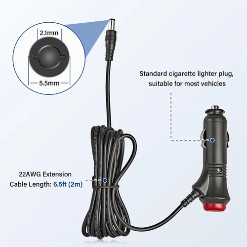 Miniatura 2 de Anina Adaptador de encendedor de cigarrillos de automóvil de 0.217 x 0.083 in con botón de interruptor, 6.5 pies 12 V-24 V macho encendedor