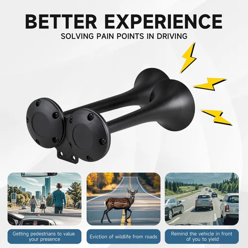 Miniatura 4 de Bocina de tren para camión de 150 db 12 V, bocina de aire doble súper ruidosa con compresor, adecuada para cualquier vehículo de 12 V, tren, coche