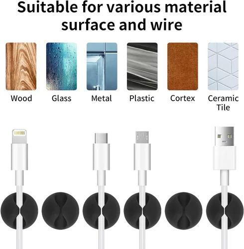 Miniatura 3 de tifanso 6 clips de cable negros – Soporte adhesivo para cable organizador de alambre para escritorio, soportes de alambre para cables, mesita