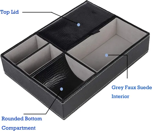 Miniatura 4 de Baoyun - Bandeja de valet para hombre, caja de valet de piel sintética, bandeja EDC para atrapar todo, organizador de mesita de noche con 5