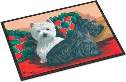 Caroline's Treasures PPP3277MAT Westie and Scottie Great Scots - Tapete para puerta delantera, 18 x 27 pulgadas, para interiores y exteriores, para