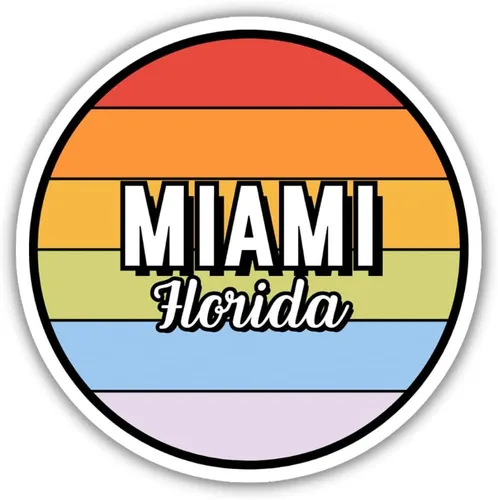 Miami Florida Travel Sticker, 2.5" Multiple Colors, Laptop Water Bottle Planner Journal, Collectible Places I've Been, Luggage Decal (Rainbow)