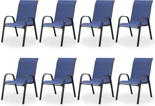 Miniatura 9 de Juego de 4 sillas de comedor para patio, sillas de comedor apilables, respaldo alto, tela de asiento transpirable y marco de acero de aleación