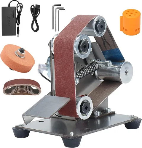 Miniatura 9 de Mini Lijadora de Banda Banco Rectificadora de Metal para Hacer Cuchillos Pequeña Máquina Eléctrica de Afilar, Pulidora de 7 Velocidades Ajustables