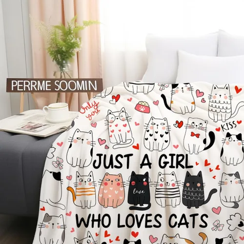 Miniatura 6 de Manta de franela suave y acogedora con temática de gato para mujeres, niñas, mujeres, adultos, 50 x 40 pulgadas