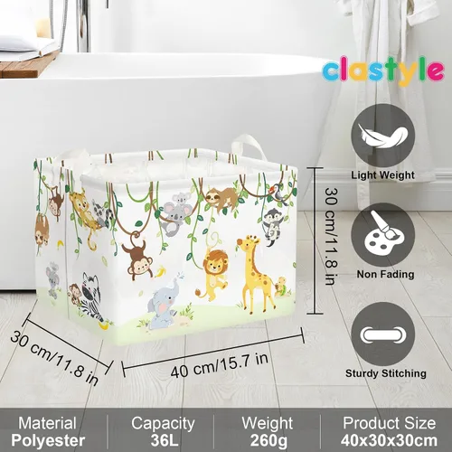Miniatura 6 de Clastyle Cesta de bebé con diseño de animales del bosque de vid para niños, caja organizadora de caja de pecho, organizador de guardería, decoración