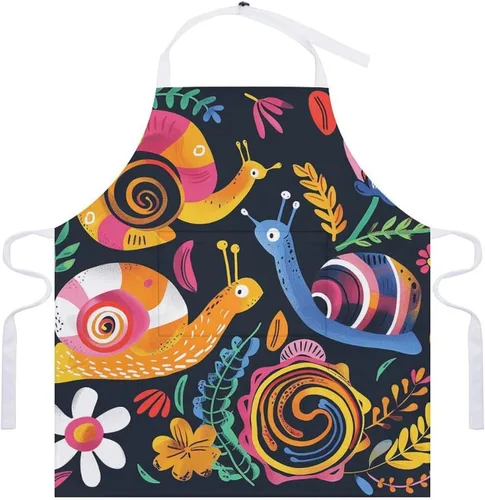Miniatura 7 de MUSM Apron for Adults - 27.6 X 31.5 Inch, Heavy-Duty Polyester Aprons with Two Large Pockets, Waterproof Snail And Flower Kitchen Apron for Cooking