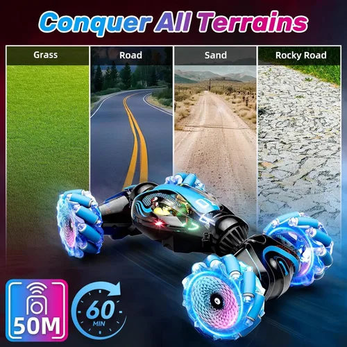 Miniatura 6 de Gigilli Auto de acrobacias RC con detección de gestos para niños de 8 a 12 años, autos RC para niños, juguetes de giro y deriva con luces de música