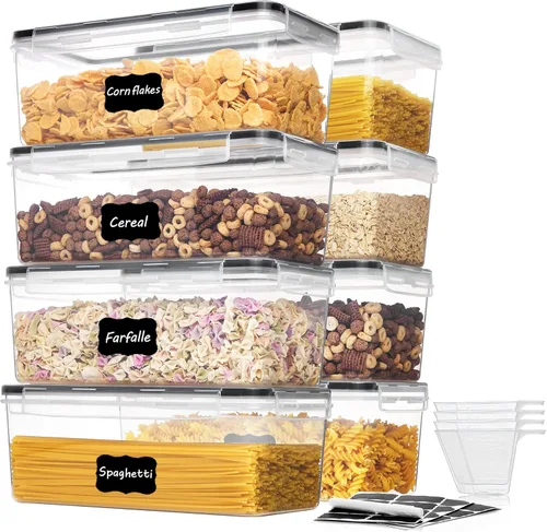 Vtopmart Recipientes herméticos para almacenamiento de alimentos con tapas, juego de 8 unidades, 3.2 L, contenedor de plástico para organizador de