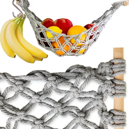 Hamaca de frutas – Cesta de frutas colgante – Almacenamiento de productos y verduras para cocina debajo del gabinete – Gancho de plátano – macramé