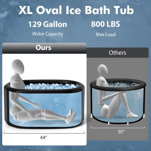 Miniatura 2 de Goplus Bañera de hielo ovalada XL de 129 galones para atletas, bañera inflable con múltiples capas, tapa, bomba, mochila, compatible con enfriador