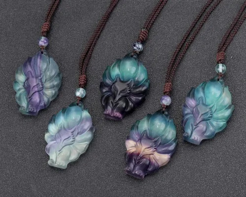 Miniatura 2 de Jovivi - Collar de zorro con cuarzo rosa natural y hielo de obsidiana, con piedras preciosas de cristal curativo, collar y dije de protección