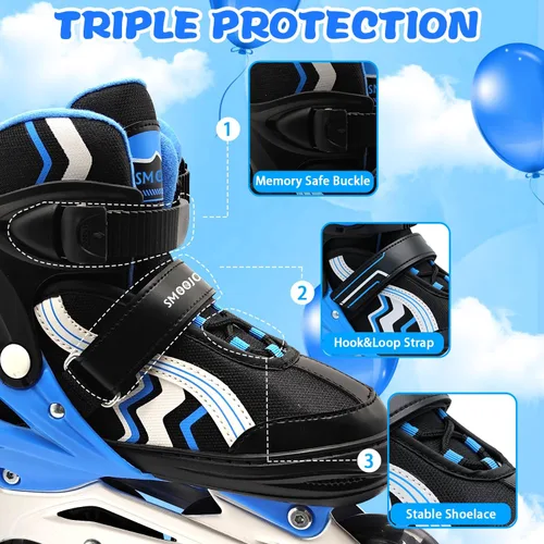Miniatura 5 de Inline Skates for Kids 4 Size Adjustable Light-Up Wheels Aluminum Frame Black Rose Red Blade Skate for Boys and Girls S, M, L Sizes, Ages 5-8, 6-12