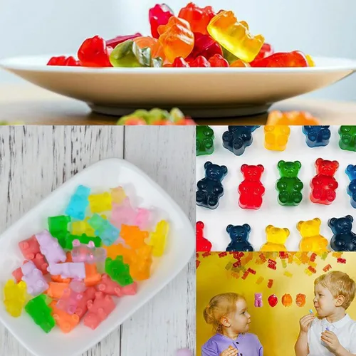 Miniatura 8 de LeLehome Juego de 5 moldes de silicona para gomitas, osos, dinosaurios, animales, donas, 261 cavidades con 2 goteros, antiadherentes, sin BPA