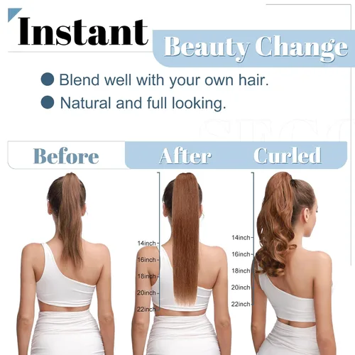 Miniatura 6 de SEGO Pinza de Gancho Extensión de Cola de Caballo Extensiones de Cabello Humano con Pinza para Cola de Caballo Extensiones de Cabello Real de Cola