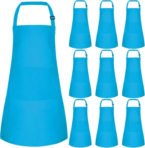Miniatura 12 de Juego de 15 delantales para niños, delantal ajustable para niños con 2 bolsillos, delantal de chef para niños para pintar, cocinar, hornear, Negro