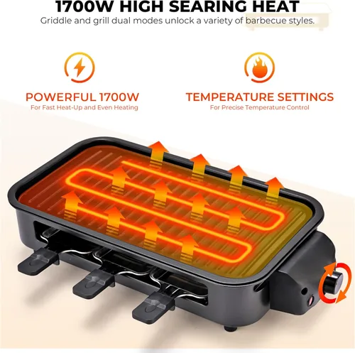 Miniatura 3 de Pukomc Parrilla Eléctrica de Interior, 2 en 1 para Cocina con Rejilla para Asar y Placa de Cocina Antiadherente Extraíble, Control de Temperatura