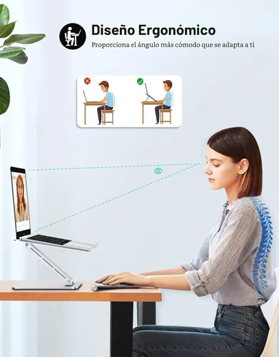 Miniatura 2 de RIWUCT Soporte plegable de aleación de aluminio para computadora portátil, soporte ergonómico ajustable para computadora portátil, soporte elevador