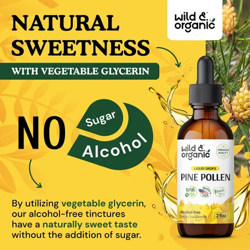 Miniatura 6 de Wild & Organic Tintura de polen de pino, antioxidante y apoyo inmunológico, gotas de extracto de polen de pino, suplemento líquido vegano, sin